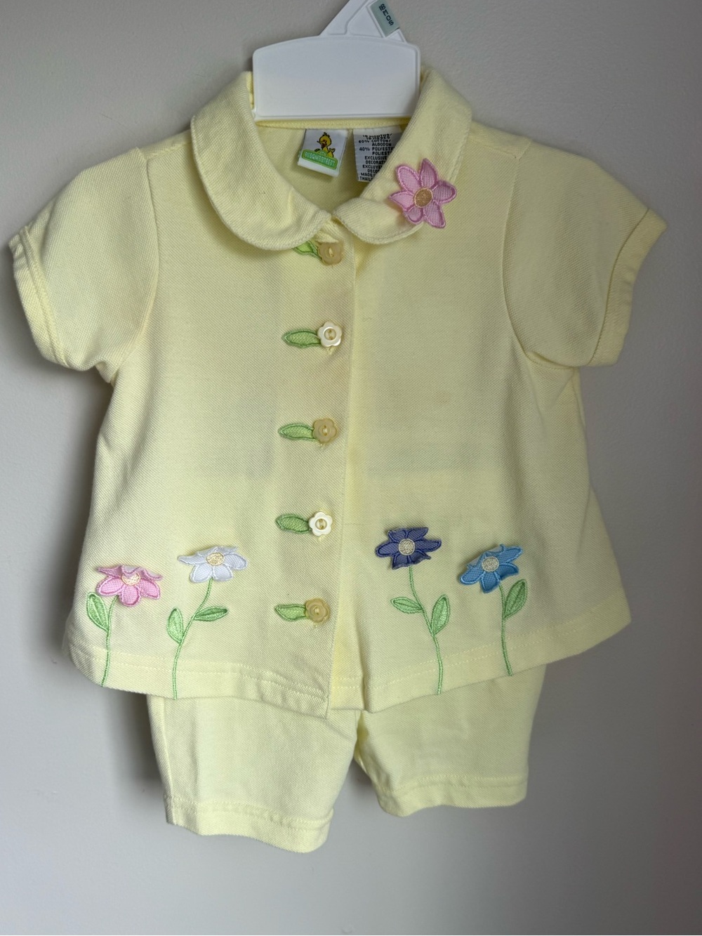 Sesame Street VINTAGE Yellow Appliqué Flower 2 Piece Set Size 18M